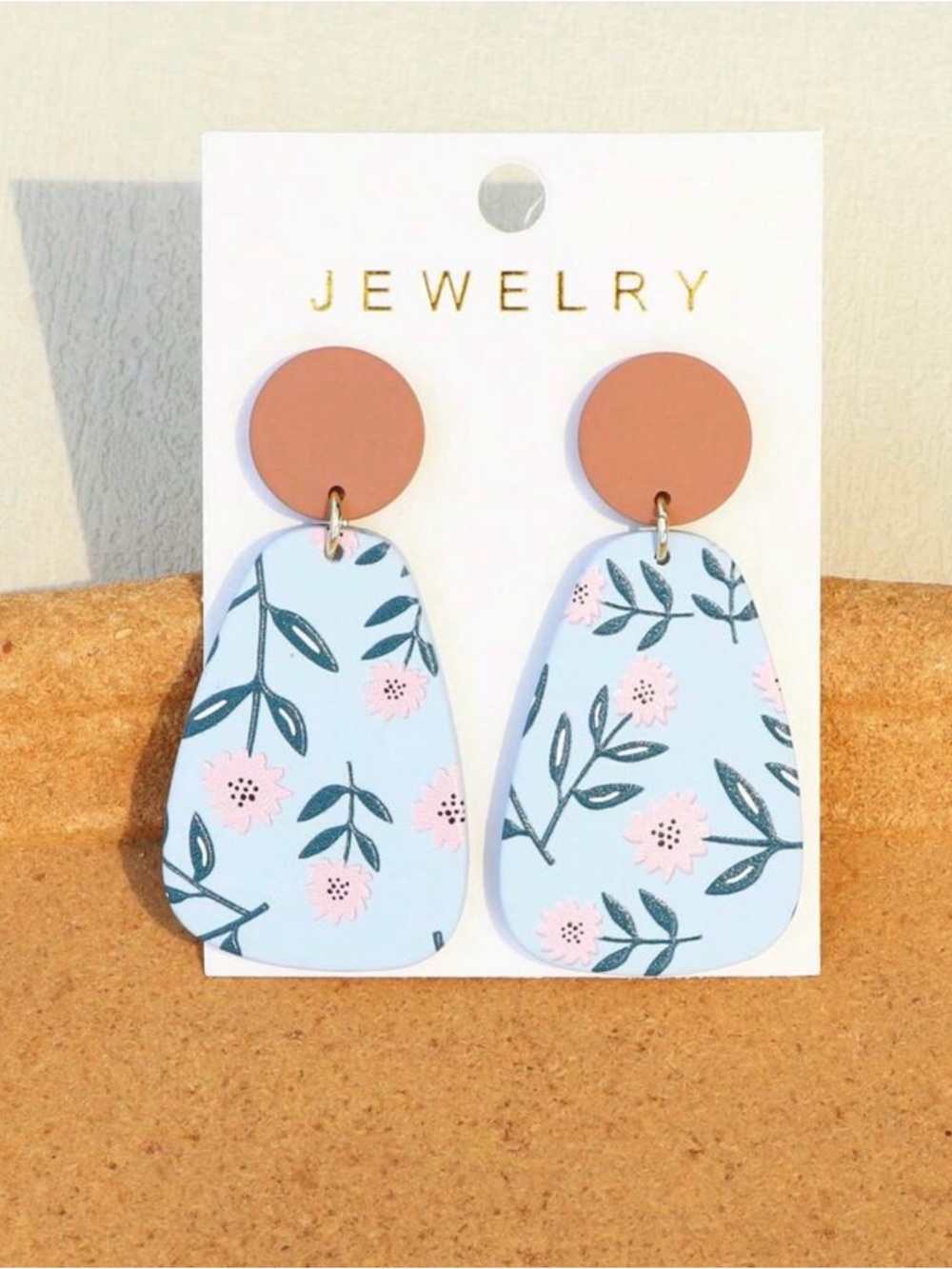 Blue Floral Statement Dangle Earrings with Pink Accents NIP